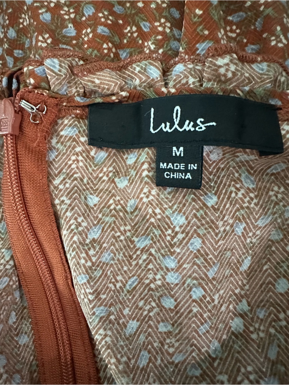 Lulu's Admire You Rust Orange Floral Ruffle Minidress Sz M - Picture 6 of 6
